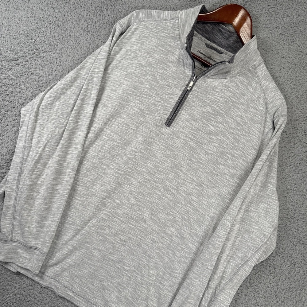 Tommy Bahama Sweater Mens Large Gray Island Zone Cotton/Tencel Quarter‎ Zip